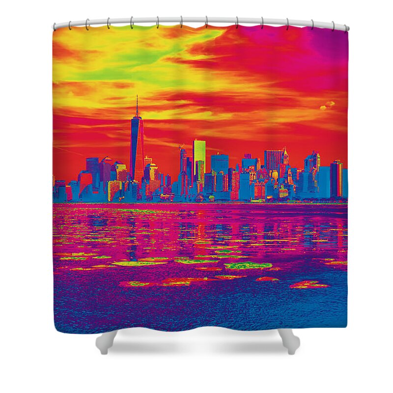 New York Shower Curtain featuring the photograph Vivid Skyline of New York City, United States by Anthony Murphy