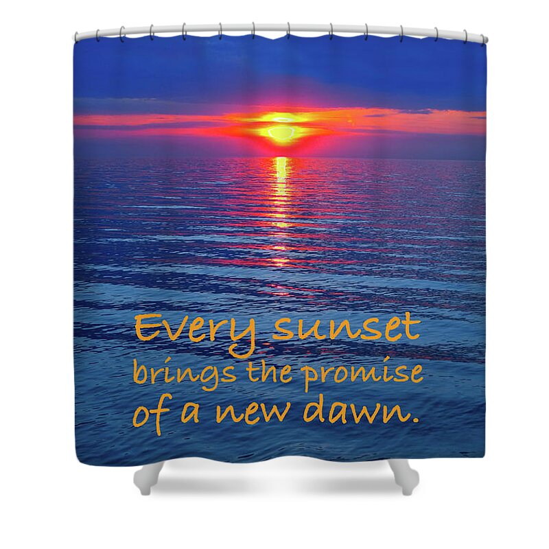 Sunset Shower Curtain featuring the digital art Vivid Sunset with Emerson Quote by Ginny Gaura