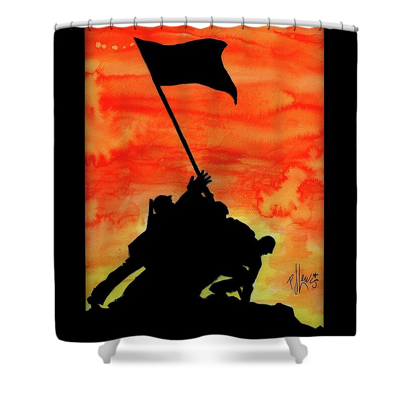American Flag Shower Curtain featuring the painting VJ Day by PJ Lewis