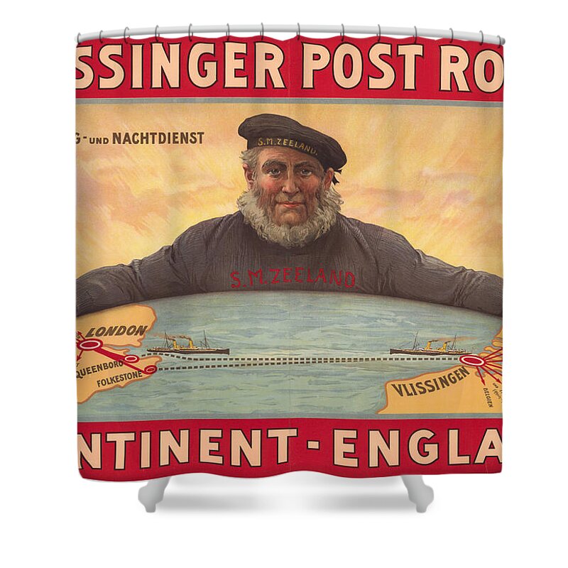 Vlissinger Post Route Shower Curtain featuring the drawing Vlissinger Post Route - Zeeland Maritime Company Poster - London to Flushing Ship Route by Studio Grafiikka