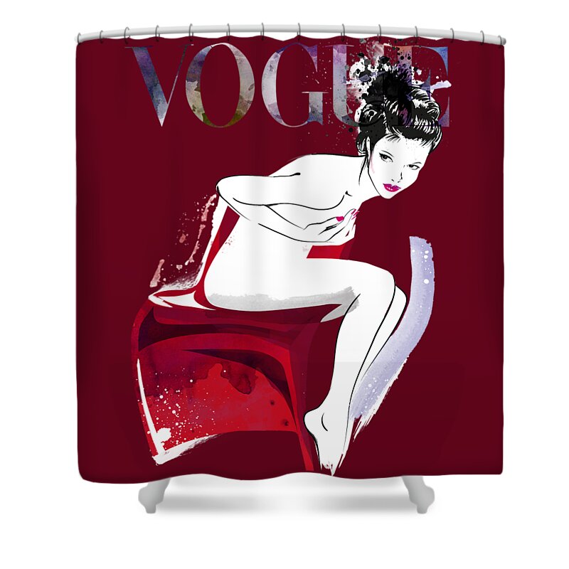 Vogue Magazine Shower Curtain featuring the painting Vogue Fashion Illustration by Unique Drawing