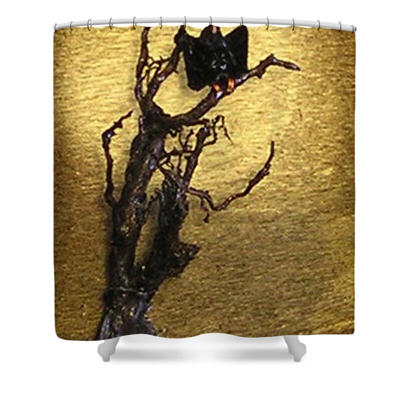 Vulture Shower Curtain featuring the mixed media Vulture with Textured Sun by Roger Swezey