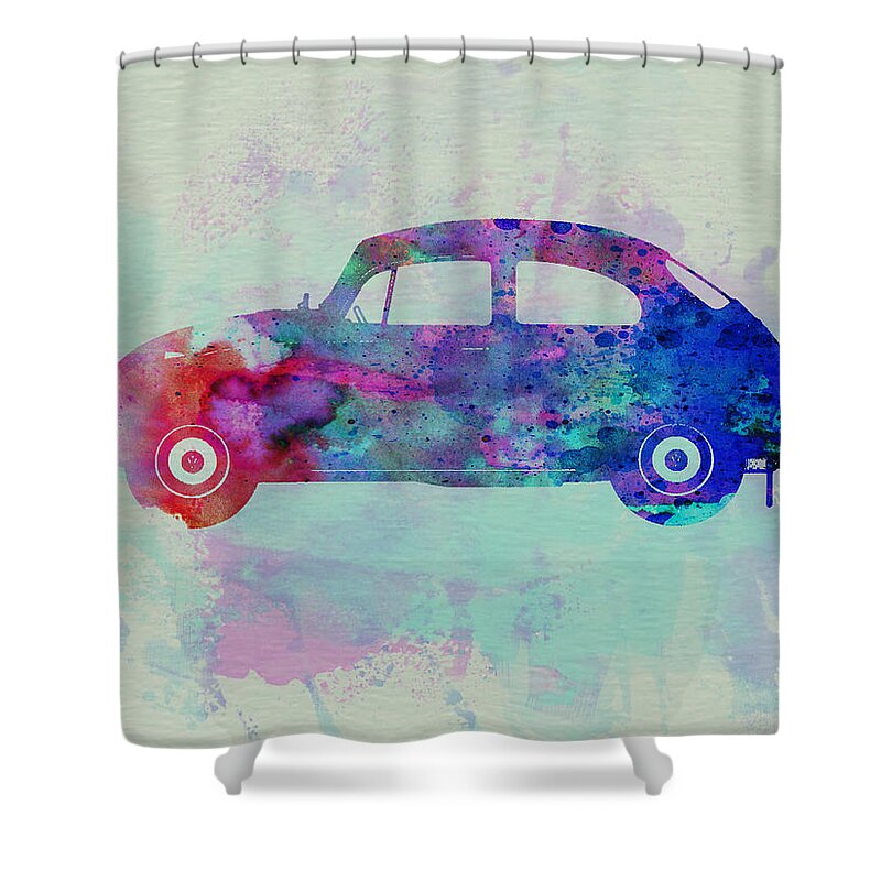 Vw Beetle Shower Curtain featuring the painting VW Beetle Watercolor 1 by Naxart Studio