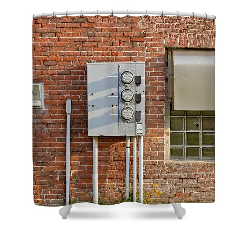 Power Shower Curtain featuring the photograph W Quoddy Head Power Station North Wall by Peter J Sucy
