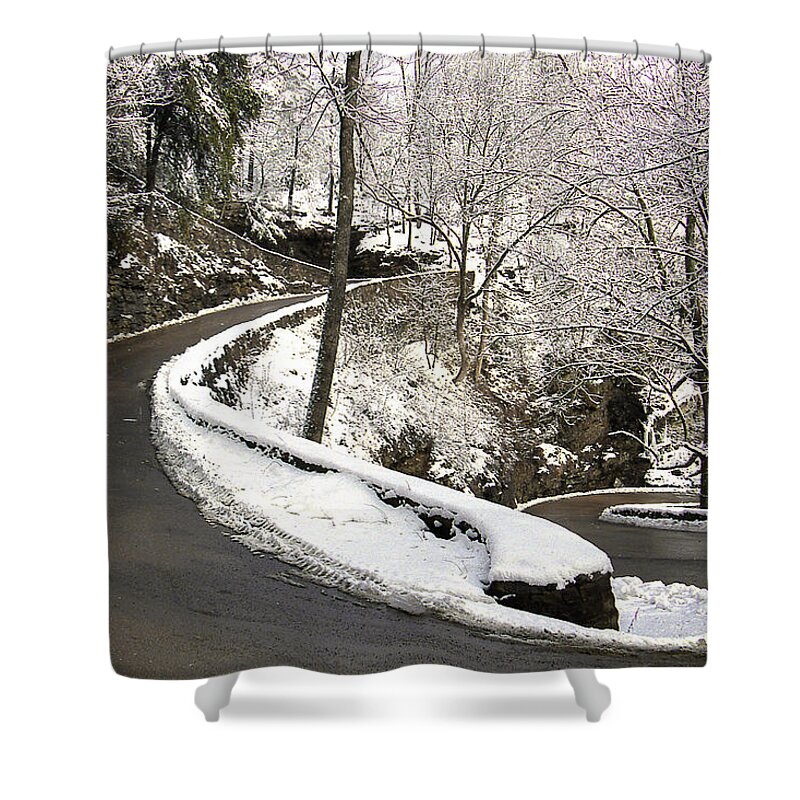 W Road Shower Curtain featuring the photograph W Road in Winter by Tom and Pat Cory