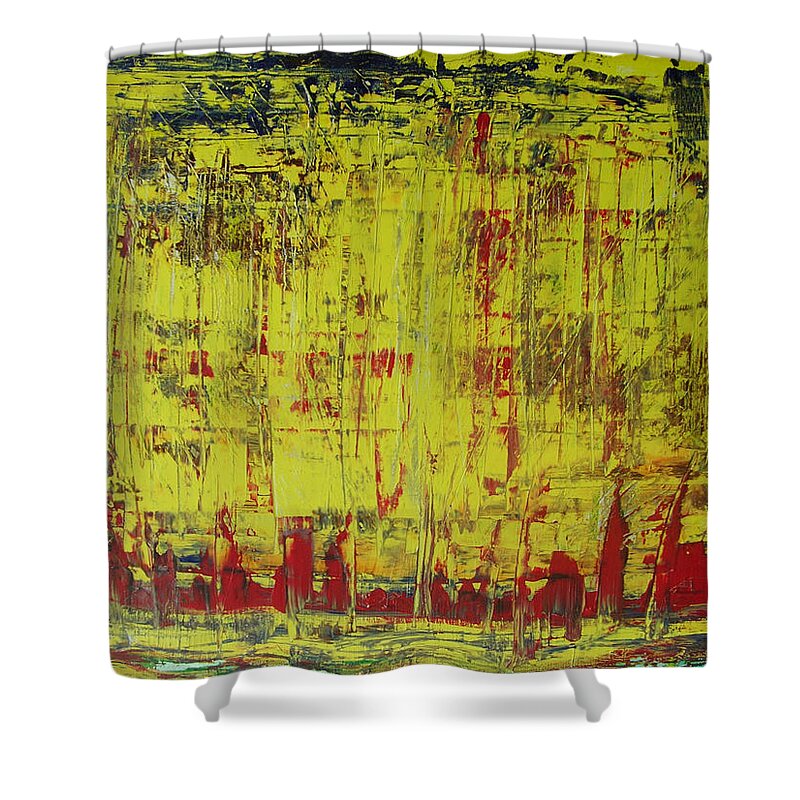 Abstract Painting Shower Curtain featuring the painting W18 - burner city by KUNST MIT HERZ Art with heart