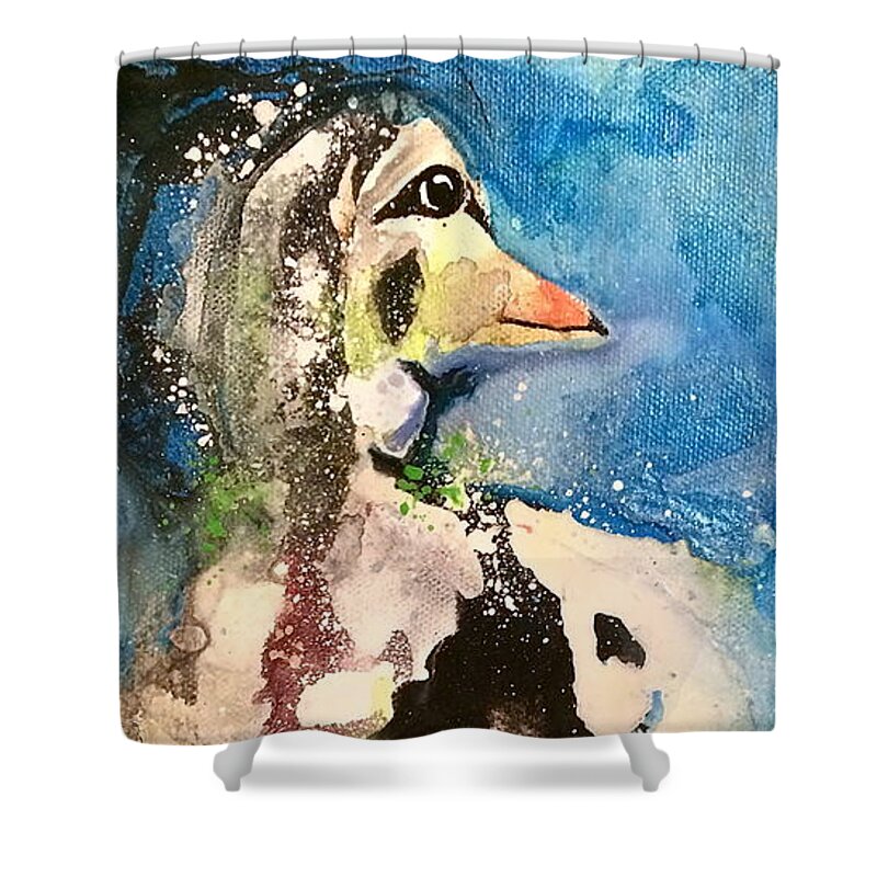 Duck Shower Curtain featuring the painting Waddle by Kasha Ritter
