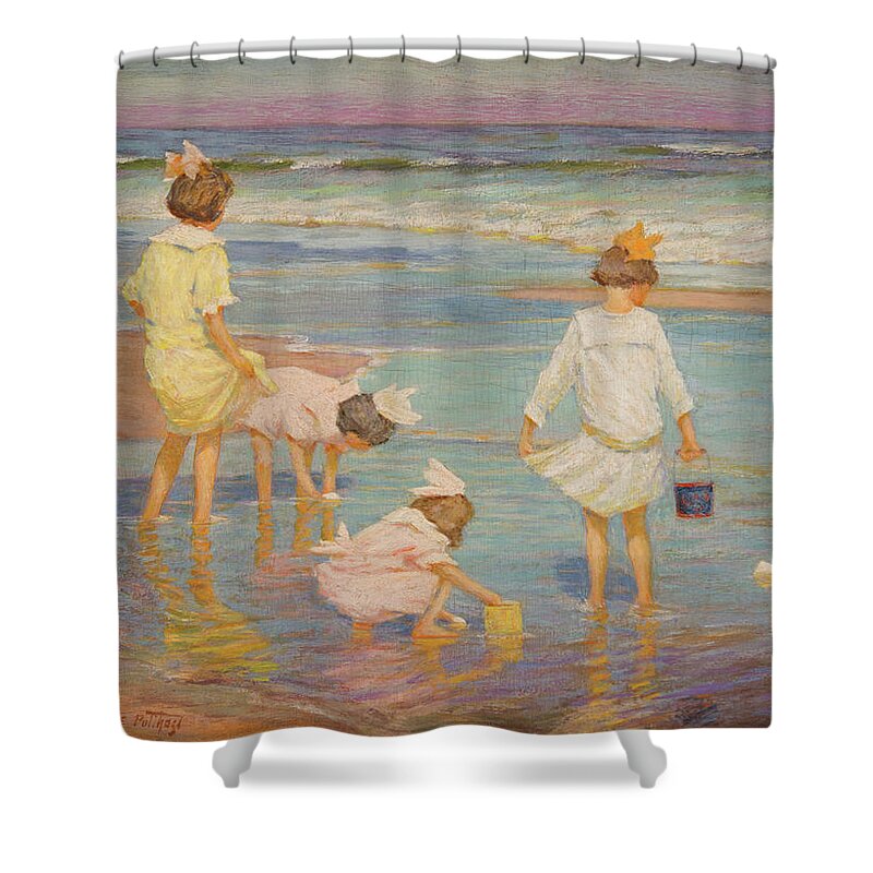 Edward Henry Potthast (american Shower Curtain featuring the painting Wading by MotionAge Designs