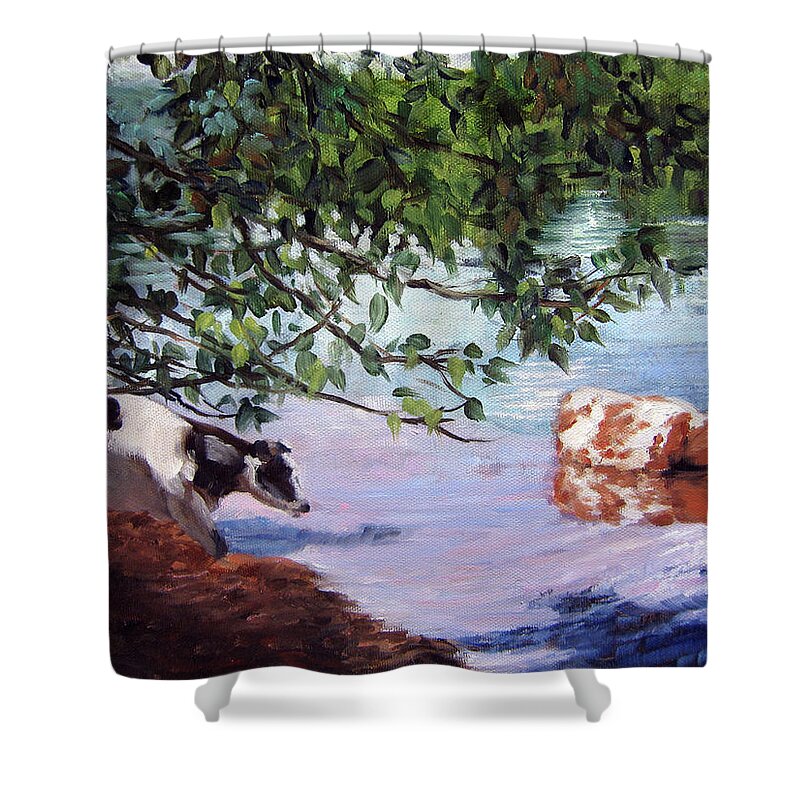 Cows Wading Shower Curtain featuring the painting Wading by Marie Witte
