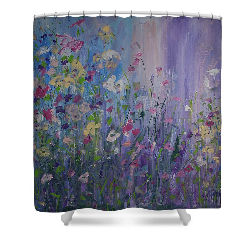 Flowers Shower Curtain featuring the painting Wading Through the Flowers by Terri Einer