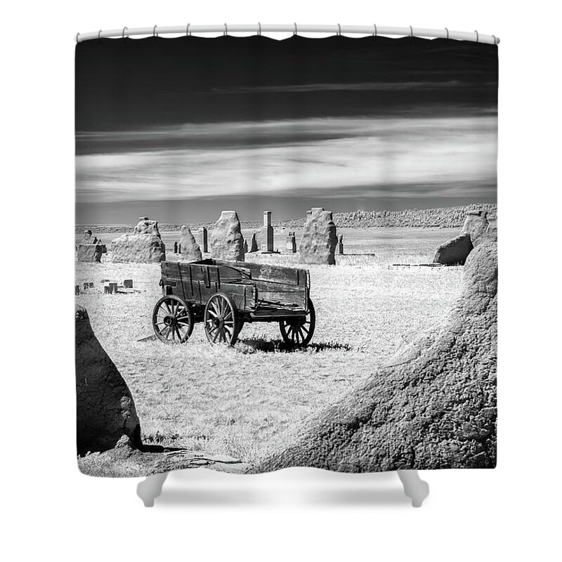 Wagon Shower Curtain featuring the photograph Wagon at Fort Union by James Barber