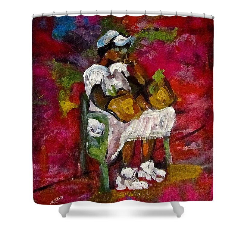 Woman Shower Curtain featuring the painting Waiting by Barbara O'Toole