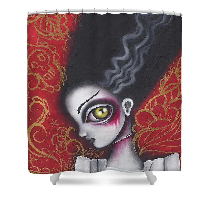 Halloween Shower Curtain featuring the painting Waiting for Frankenstein by Abril Andrade