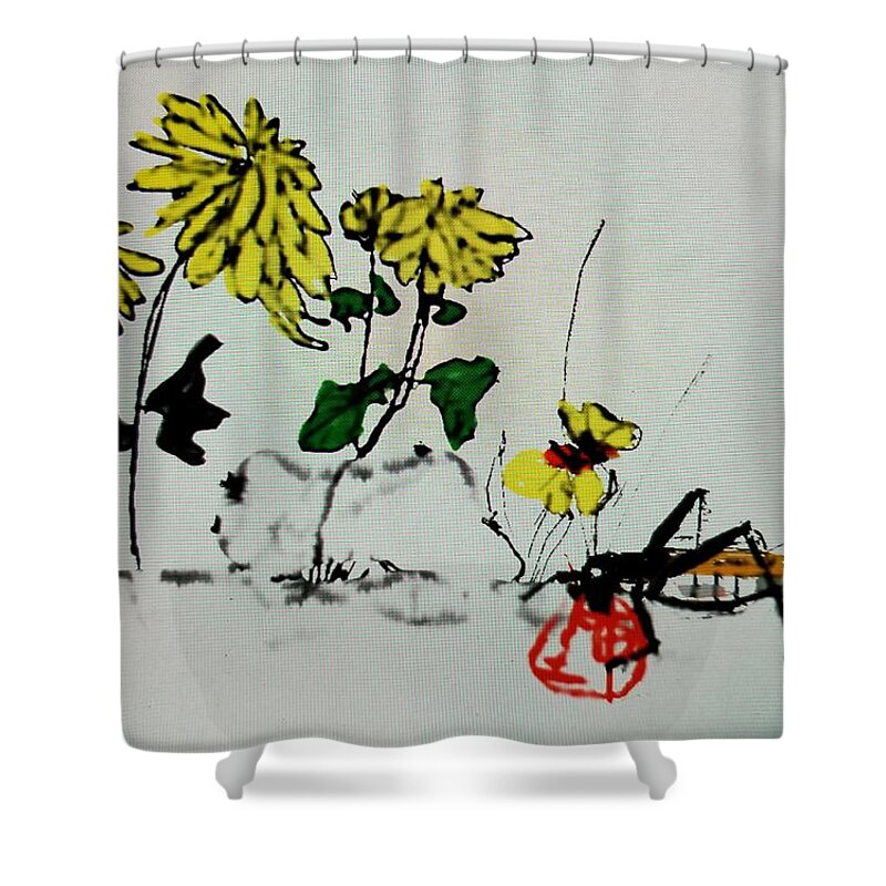 Flowers. Yellow. Cricket Shower Curtain featuring the photograph waiting for Spring by Debbi Saccomanno Chan