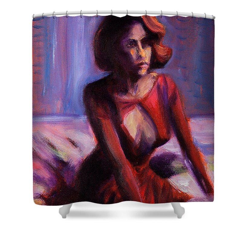 Girl Shower Curtain featuring the painting Waiting by Jason Reinhardt