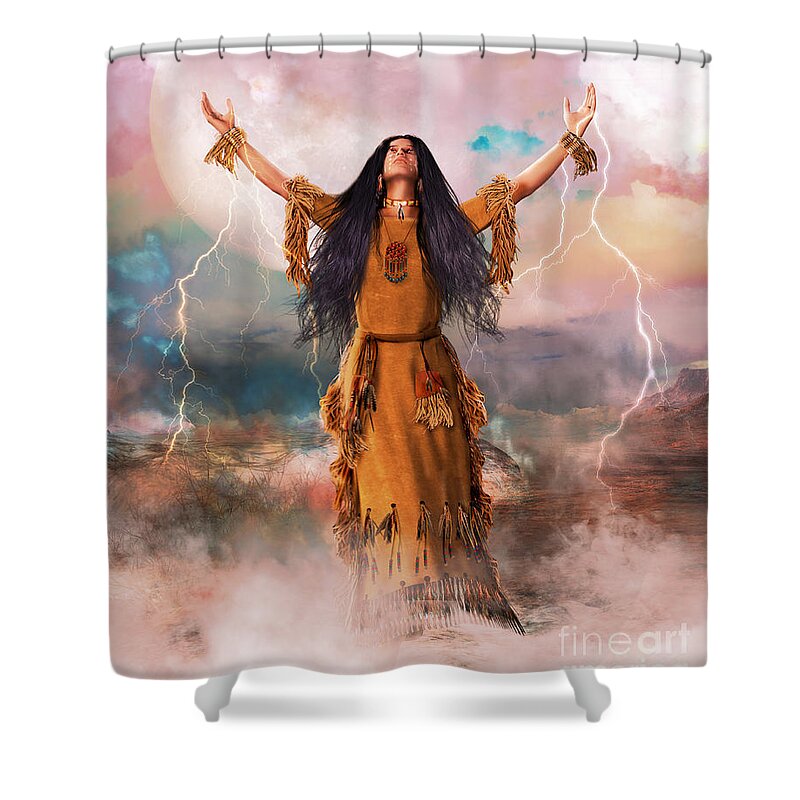 Great Spirit Shower Curtain featuring the digital art Wakan Tanka The Great Spirit by Shanina Conway
