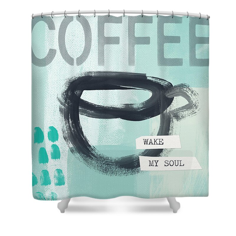 Coffee Shower Curtain featuring the painting WAKE MY SOUL blue- Art by Linda Woods by Linda Woods