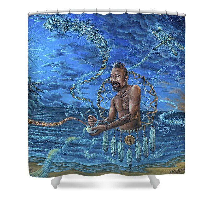 Nahko Shower Curtain featuring the painting Wake The Dreams Into Realities by Jim Figora