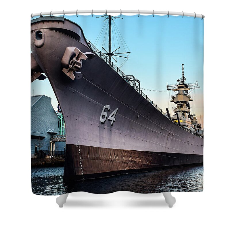 Uss Wisconsin Shower Curtain featuring the photograph Wake up to the Wisconsin by Nicole Lloyd