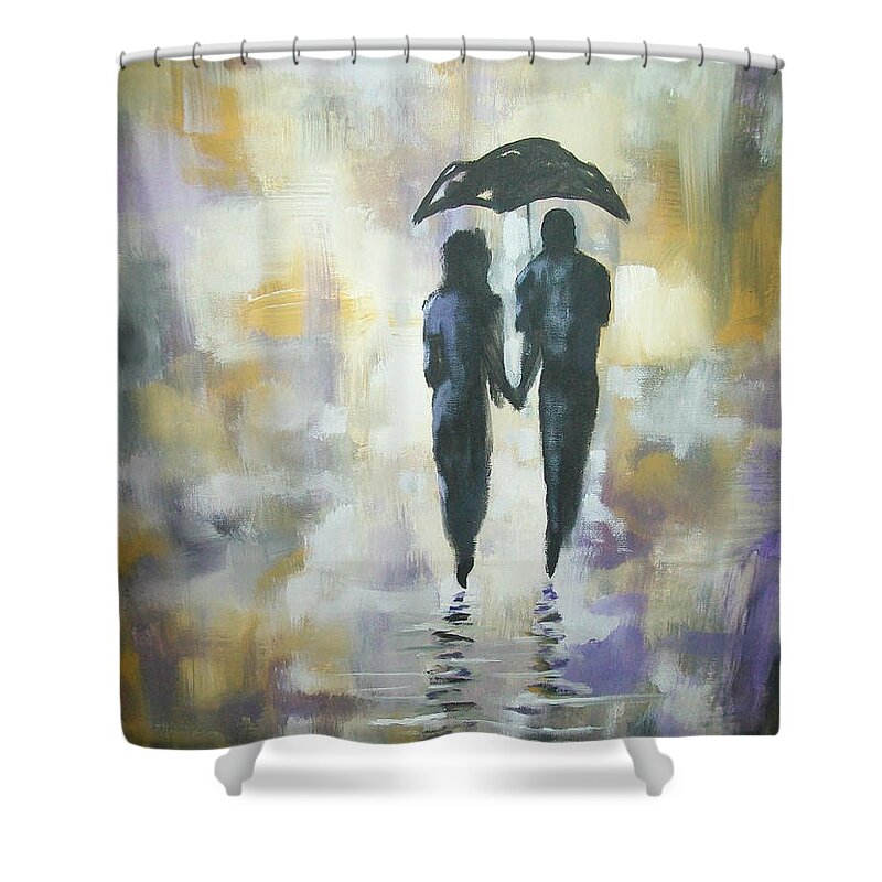 Art Shower Curtain featuring the painting Walk in the Rain #3 by Raymond Doward