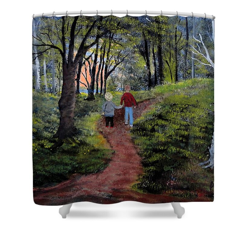 Walk Shower Curtain featuring the painting Walk in the woods by Anne Sands