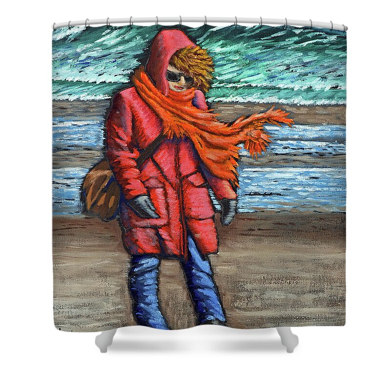 Art Shower Curtain featuring the painting Walk On Beach by Kevin Hughes