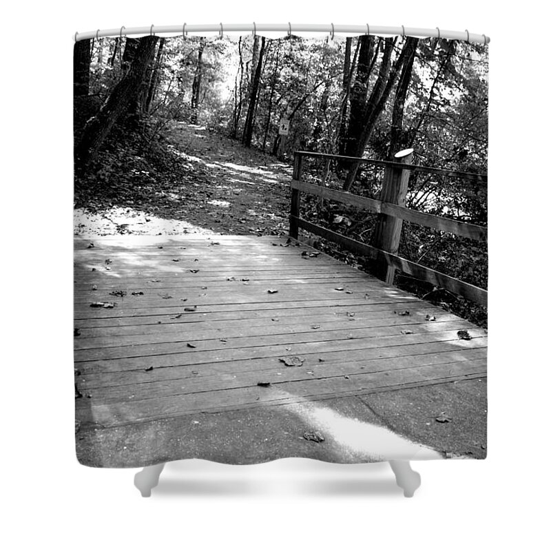Green Way Shower Curtain featuring the photograph Walk this Way in Black and White by Ali Baucom