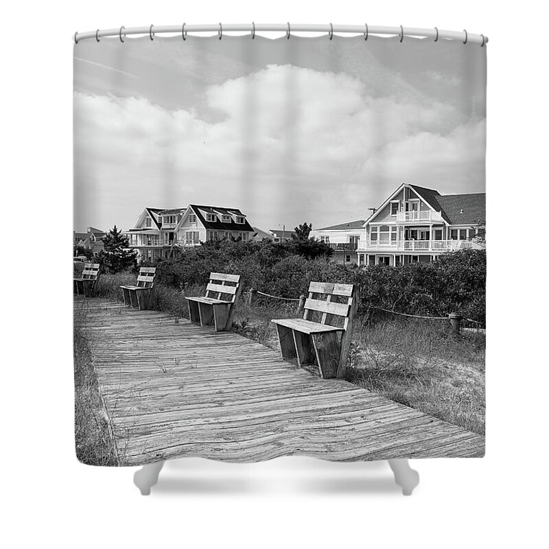 Black And White Shower Curtain featuring the photograph Walk Through the Dunes in black and white by Richard Goldman