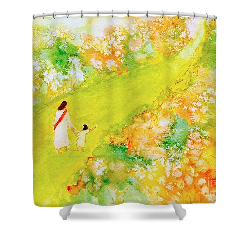 Walk With Jesus Shower Curtain featuring the painting Walk with you by Wonju Hulse