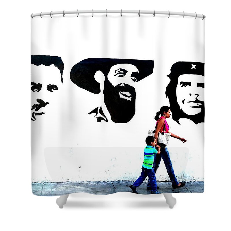 Havana Shower Curtain featuring the photograph Walking a revolution Wall in Havana Cuba by Funkpix Photo Hunter