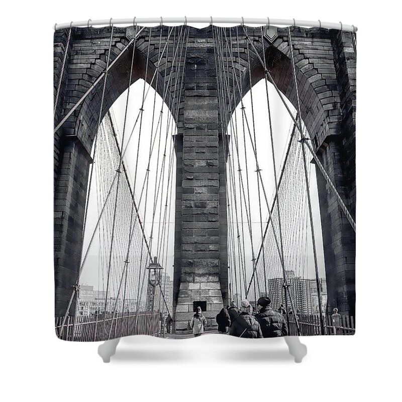Brooklyn Bridge Shower Curtain featuring the photograph Walking Across the Brooklyn Bridge by Dyle Warren