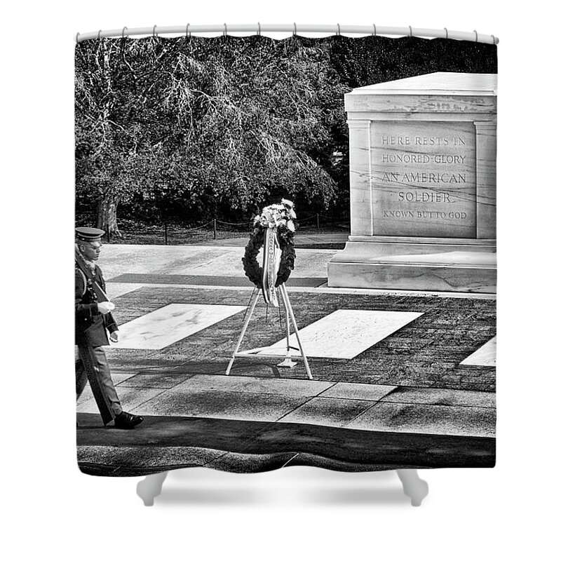 Arlington Shower Curtain featuring the photograph Walking His Post by Paul W Faust - Impressions of Light