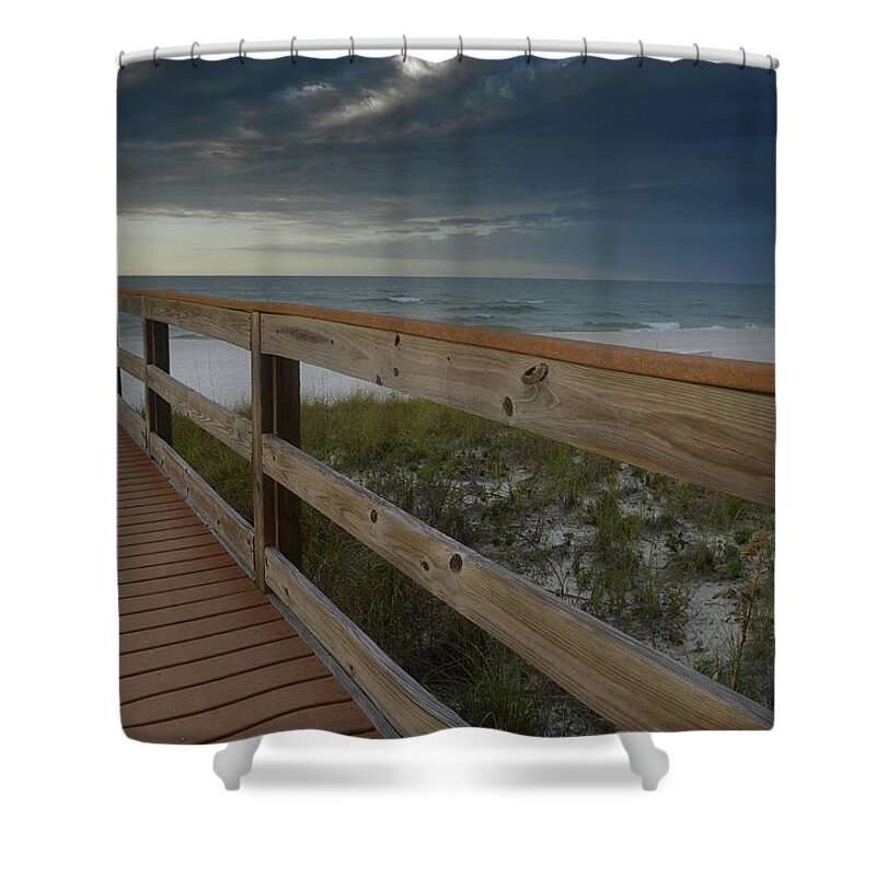 Navarre Shower Curtain featuring the photograph Walkway to Paradise by Renee Hardison