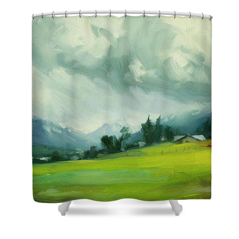 Country Shower Curtain featuring the painting Wallowa Valley Storm by Steve Henderson