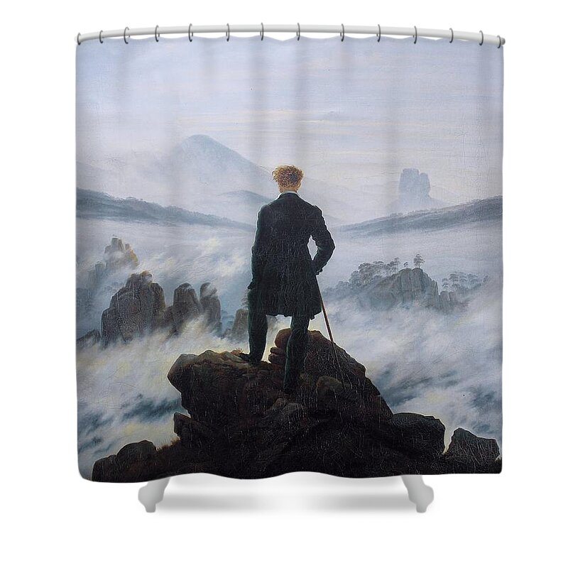 Caspar David Friedrich Shower Curtain featuring the painting Wanderer Above The Sea Of Fog by Caspar David Friedrich
