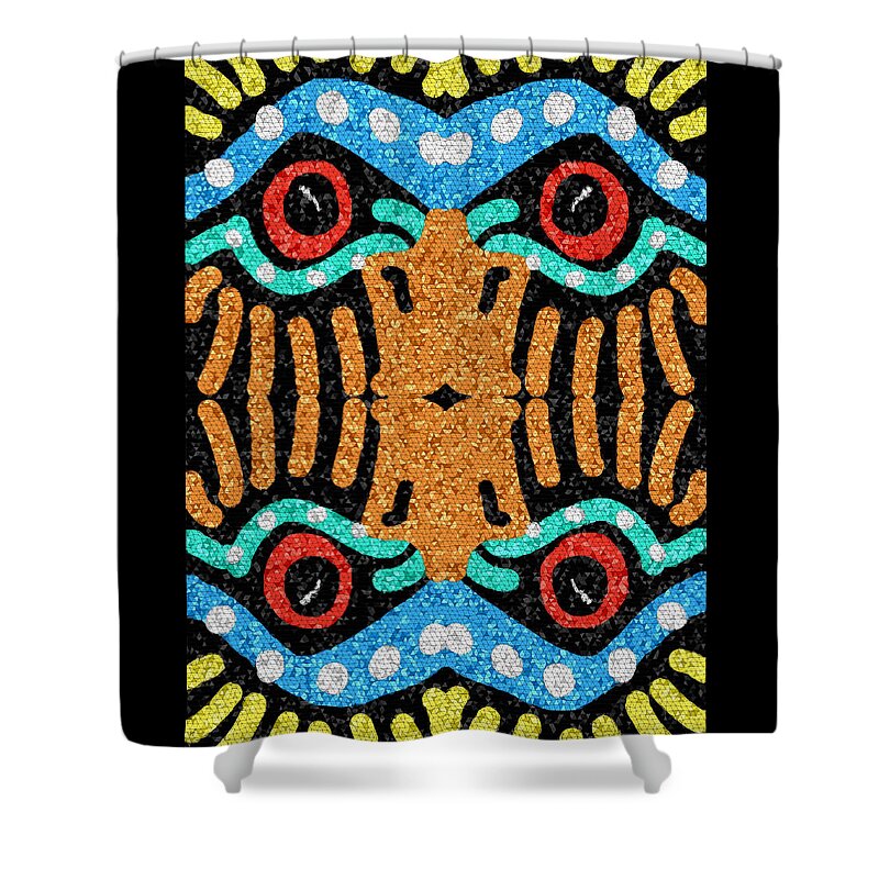 Mosaic Shower Curtain featuring the mixed media War Eagle Totem Mosaic by Shelli Fitzpatrick