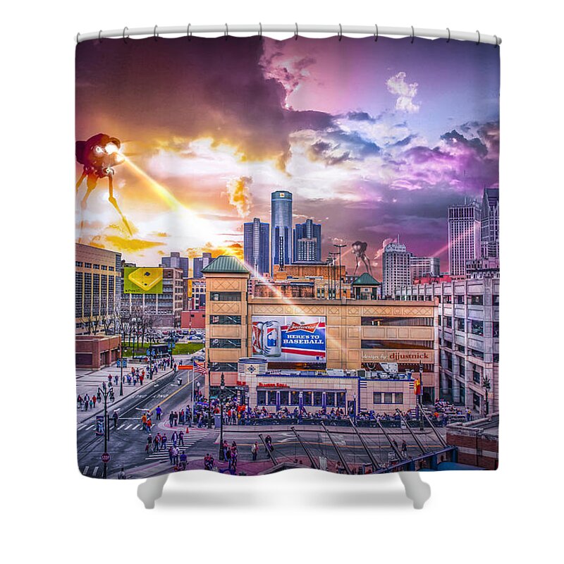 Salvador Shower Curtain featuring the photograph War of the Worlds Detroit by Nicholas Grunas by Nicholas Grunas