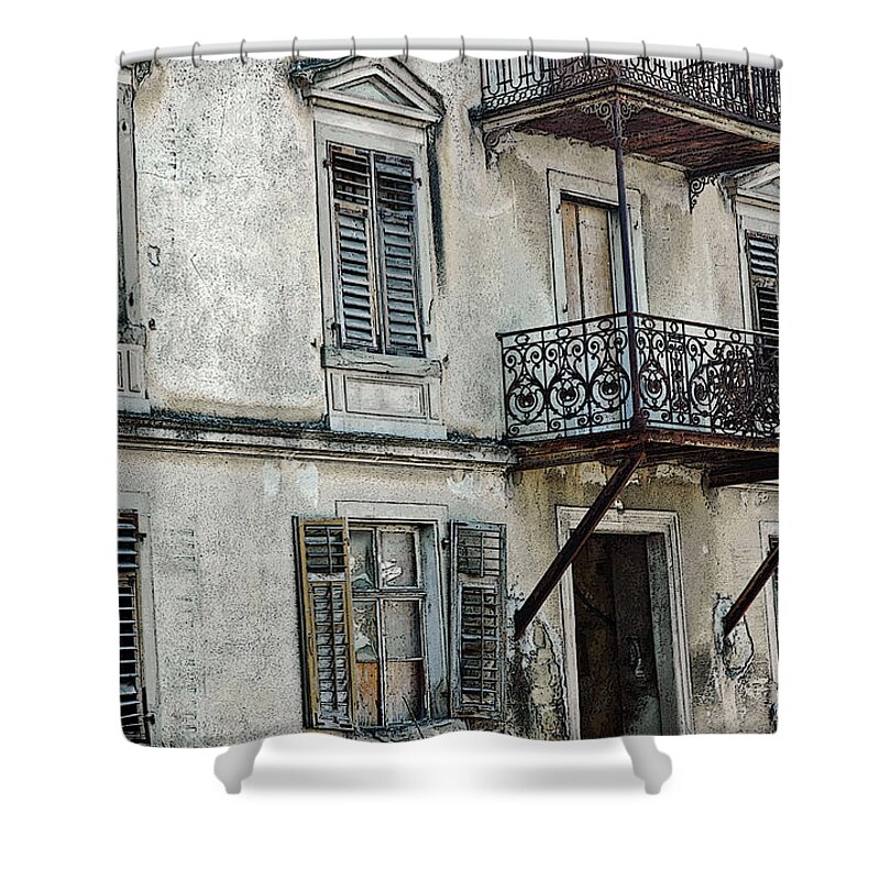 Lindau Austria Shower Curtain featuring the photograph Abandoned War Torn Building in Bregenz Austria by Ginger Wakem