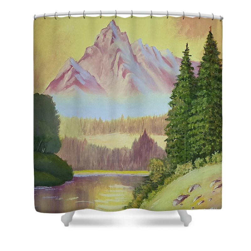 Landscape Shower Curtain featuring the painting Warm Mountain by Cassy Allsworth