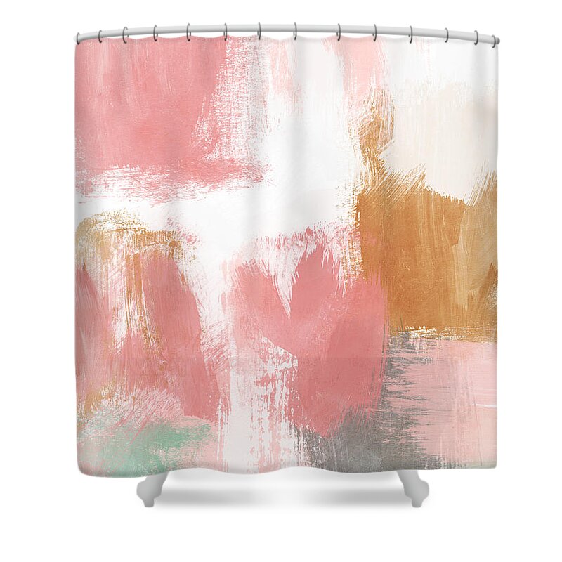 Abstract Shower Curtain featuring the mixed media Warm Spring- Abstract Art by Linda Woods by Linda Woods