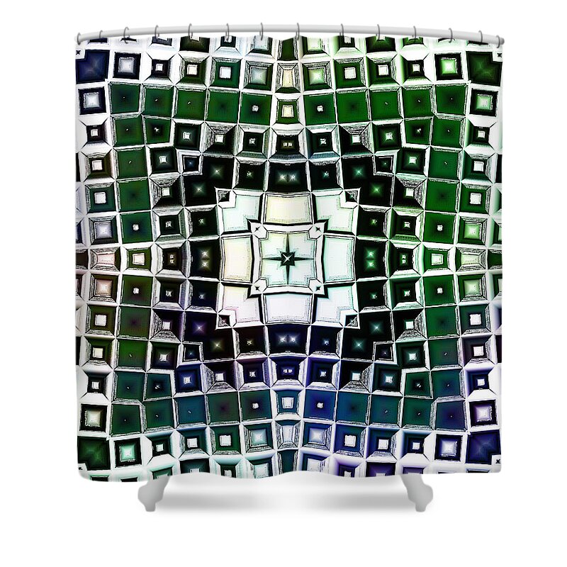 Chrome Shower Curtain featuring the digital art Warped Chrome Compass by Shawna Rowe