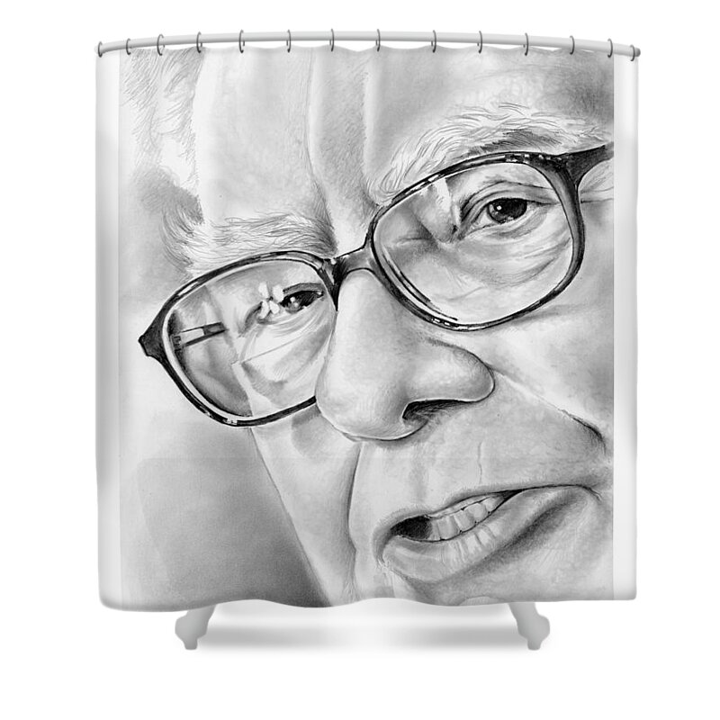Warren Buffett Shower Curtain featuring the drawing Warren Buffett by Greg Joens