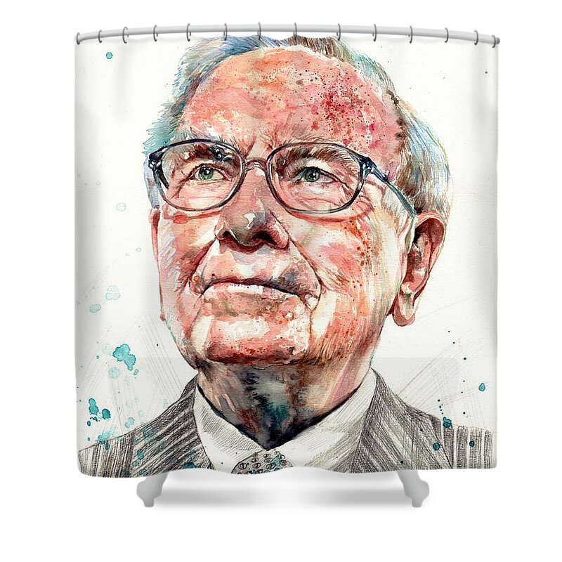 Warren Shower Curtain featuring the painting Warren Buffett portrait by Suzann Sines