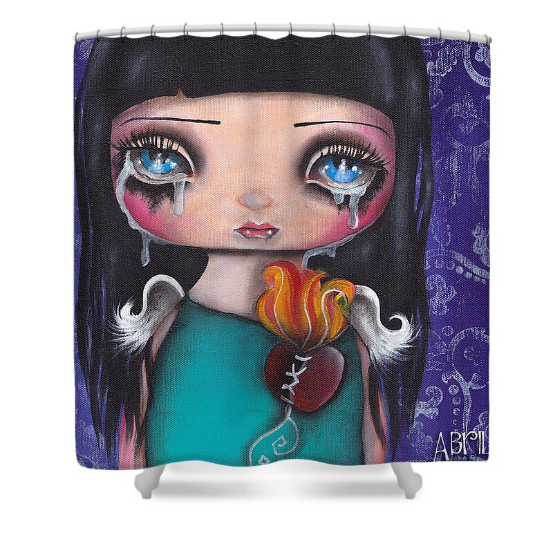 Angel Shower Curtain featuring the painting Wash Away my Tears by Abril Andrade