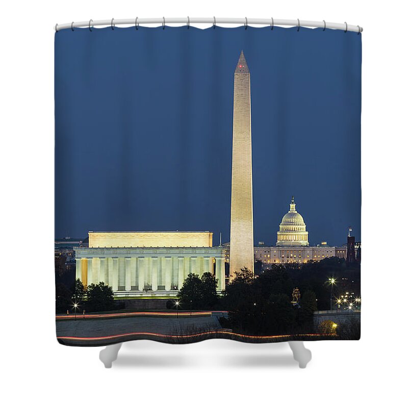 Clarence Holmes Shower Curtain featuring the photograph Washington DC Landmarks at Twilight II by Clarence Holmes