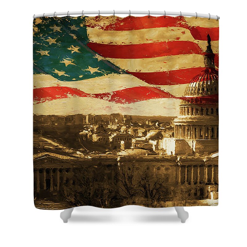 American Shower Curtain featuring the painting Washington DC USA 002 by Gull G