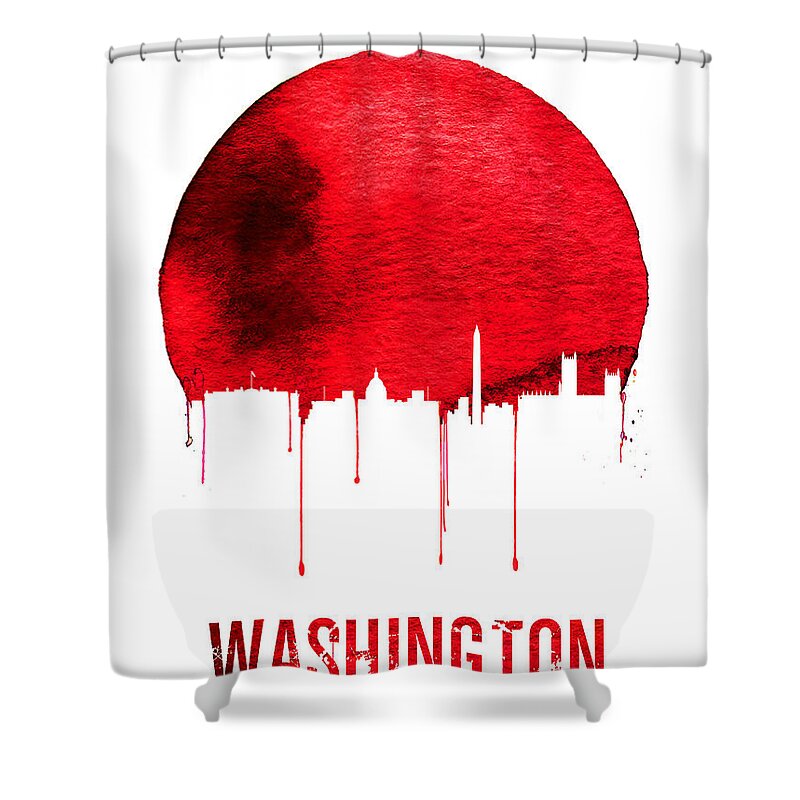 Washington Shower Curtain featuring the digital art Washington Skyline Red by Naxart Studio