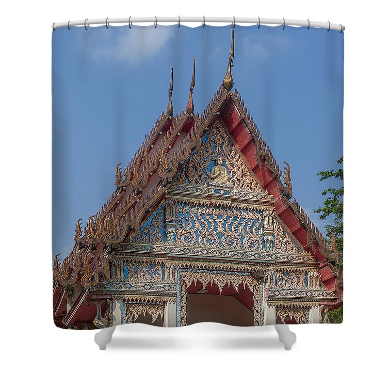 Temple Shower Curtain featuring the photograph Wat Kao Kaew Phra Ubosot Gable DTHCP0020 by Gerry Gantt