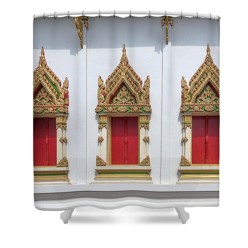 Temple Shower Curtain featuring the photograph Wat Pradoem Phra Ubosot Windows DTHCP0086 by Gerry Gantt
