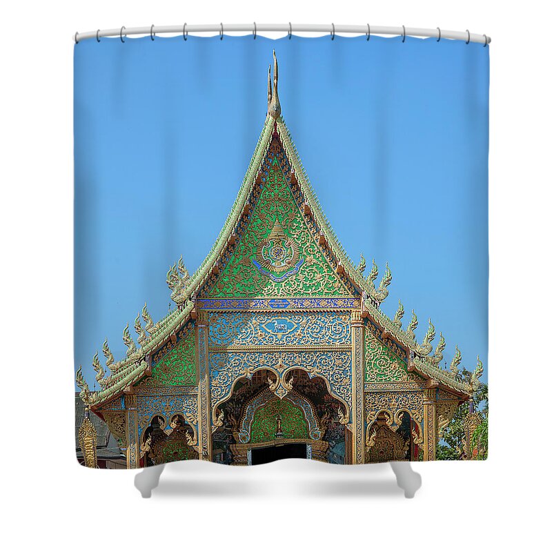 Scenic Shower Curtain featuring the photograph Wat Rong Sao Wihan Luang Gable DTHLU0151 by Gerry Gantt